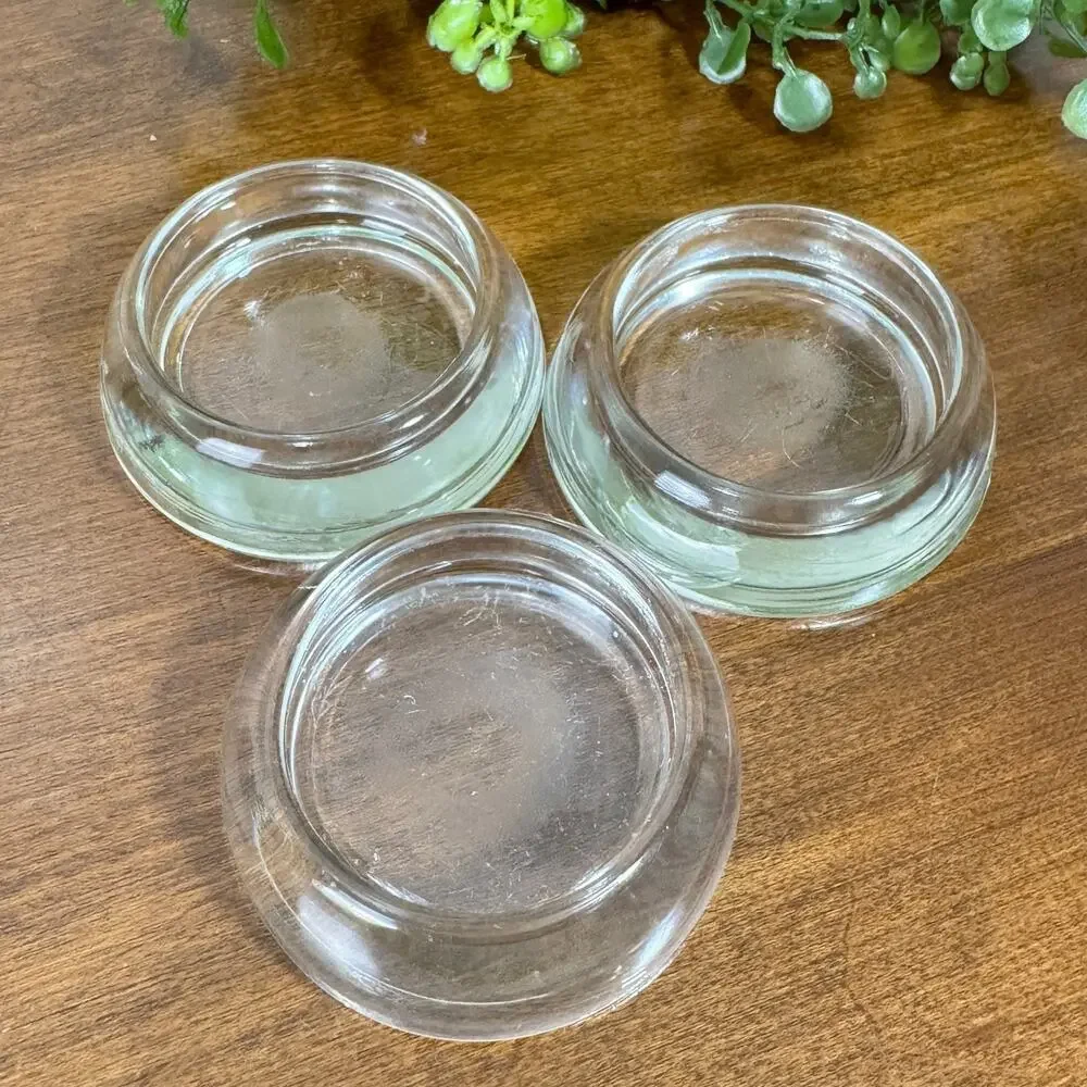 Vintage Clear Thick Glass Furniture Coasters Caster Crystal Rock Holders Set 3